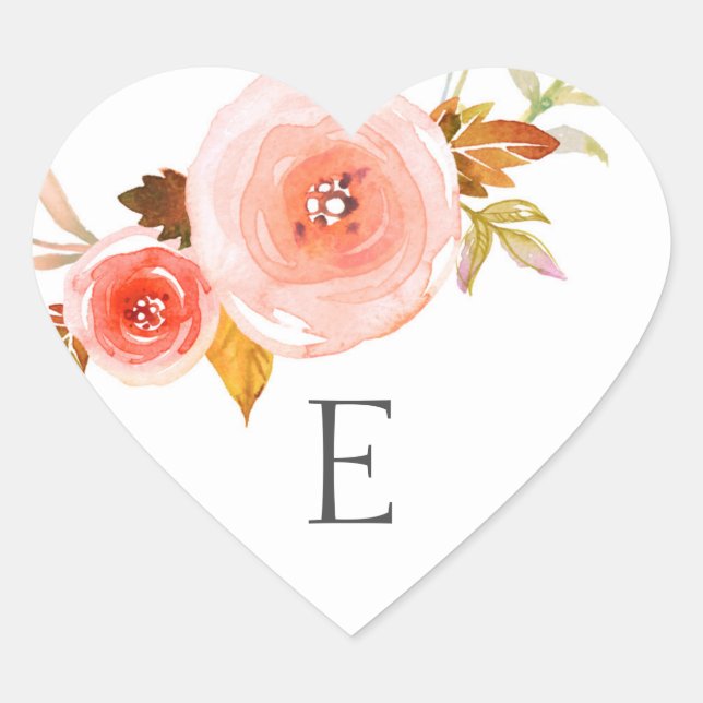 Sticker Cœur Phoques de l'enveloppe mariage monogramme / floral (Devant)