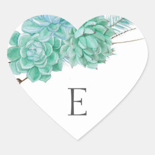 Sticker Cœur Phoques d'enveloppe mariage monogramme / succulent