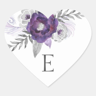 Sticker Cœur Phoques d'enveloppe mariage monogramme / violet 39