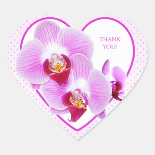 Sticker Cœur Photographie florale d'orchidée violette "Merci"