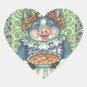STICKER CŒUR PIG & ACORN PIE, MERCI FABRIQUÉ AVEC AMOUR
