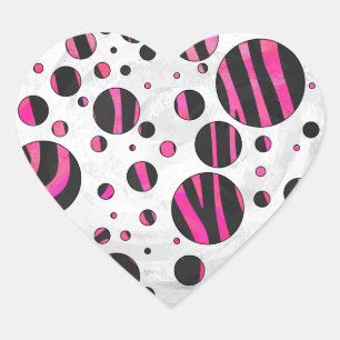 Sticker Cœur Piloka Dot Zebra noir et rose chaud