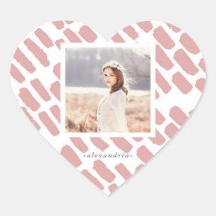 Sticker Cœur Pinceau rose pâle avec photo et nom