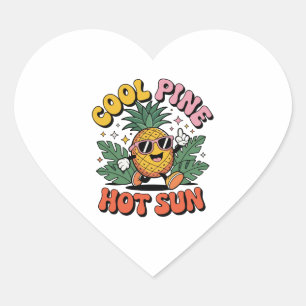Sticker Cœur Pinède Cool Soleil Chaud Vibes Rétro Ananas Été