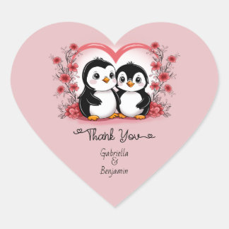 Sticker Cœur Pingouin de dessin mignon Merci de la Saint Valent