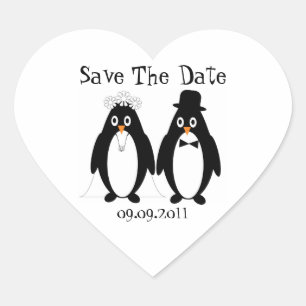 Sticker Cœur Pingouin Enregistrer la date Mariage Faire-part