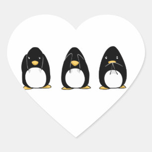 Sticker Cœur Pingouin mignon Voir Parler Entendre Aucun Mal