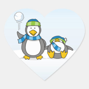 Sticker Cœur Pingouins à neige