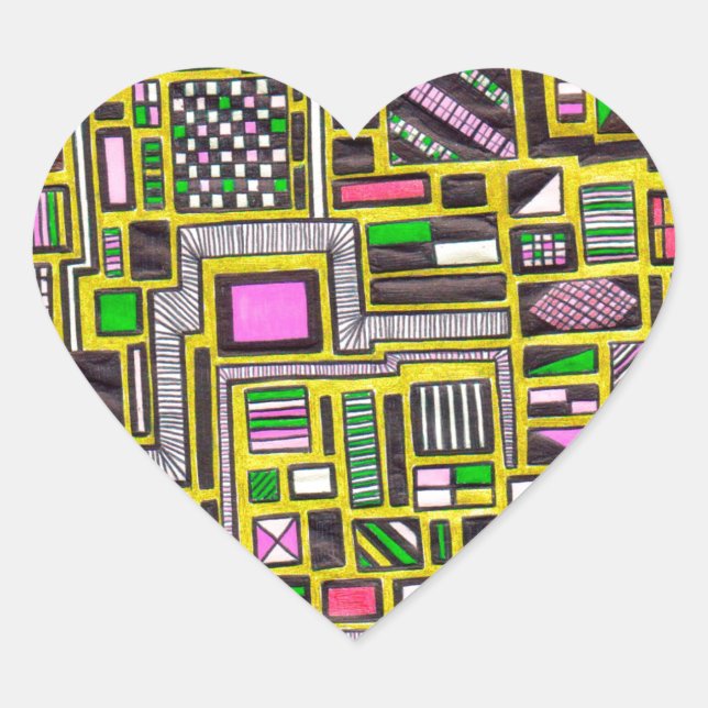 Sticker Cœur Pink and Yellow Geometric shapes pop art punk (Devant)