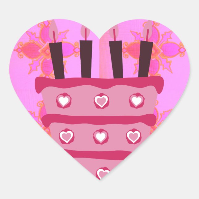 Sticker Cœur Pink Bird Cake Art Imprimer (Devant)