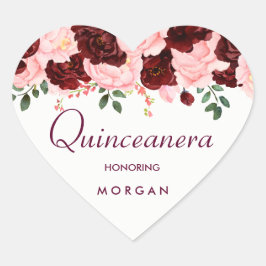 Sticker Cœur Pink Blush Bourgogne Rose Quinceanera Party