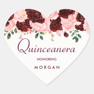 Sticker Cœur Pink Blush Bourgogne Rose Quinceanera Party