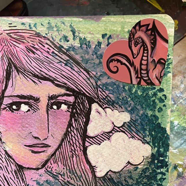 Sticker Cœur Pink Dragon Art dragons mignons design geek fille  (Créateur téléchargé)