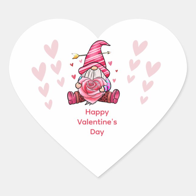Sticker Cœur Pink Gnome Fête de la Saint Valentin personnalisée (Devant)