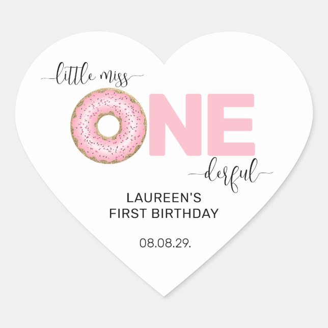 Sticker Cœur Pink Sweet Little MI 1er anniversaire (Devant)