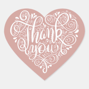 Sticker Cœur Pink white ornate script calligraphie art merci