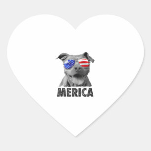 Sticker Cœur Pit Bull 4 juillet Merica Hommes Drapeau Américain