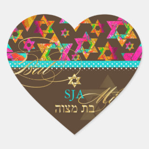 Sticker Cœur PixDezines Etoiles psychédéliques/Bat mitzvah