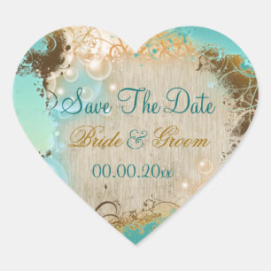 Sticker Cœur Plage "enregistrer la date" mariage aqua blanc