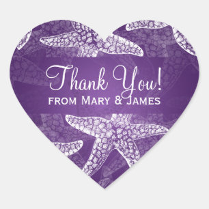 Sticker Cœur Plage Mariage Merci Starfish Purple