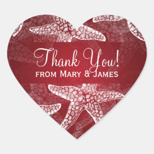 Sticker Cœur Plage Mariage Merci Starfish Rouge