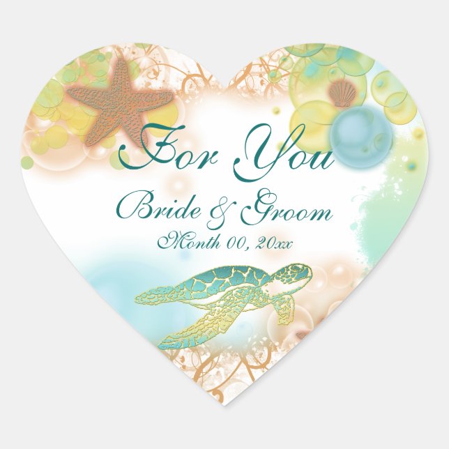 Sticker Cœur Plage thème mariage faveur "Pour vous" (Devant)