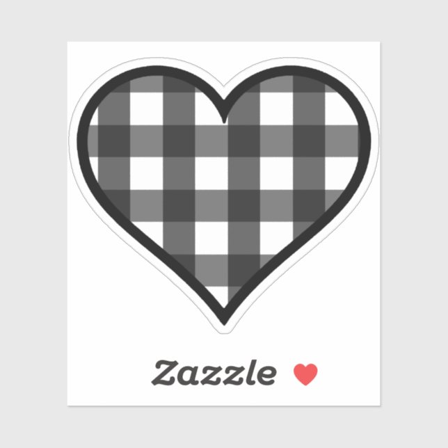 Sticker Coeur plaid de buffle noir et blanc (Feuille)