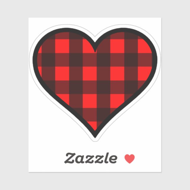 Sticker Coeur plaid de buffle rouge et noir (Feuille)