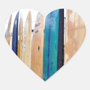 Sticker Cœur Planches de surf vintages sur la plage de Montauk