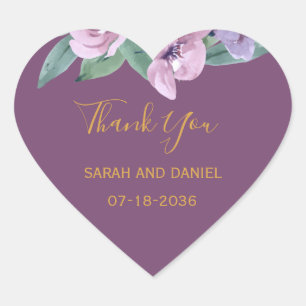 Sticker Cœur Plum Romance avec roses roses Mariage Merci
