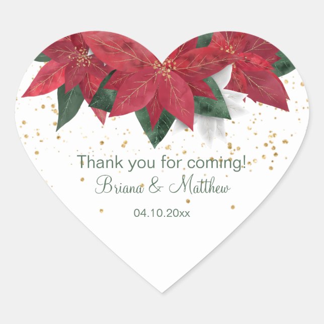 Sticker Cœur Poinsettia Noces Faveurs (Devant)