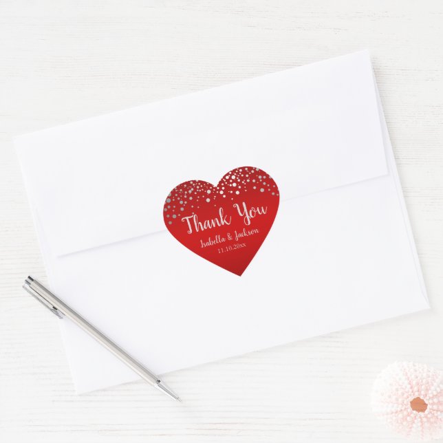 Sticker Cœur Points Confetti Rouge et Argent - Coeur (Enveloppe)