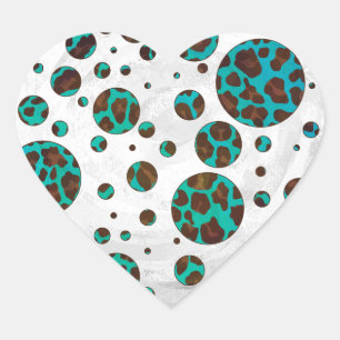 Sticker Cœur Points Leopard Brown et Turquoise PrintPolka