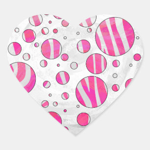 Sticker Cœur Pois de Zèbre rose et blanc