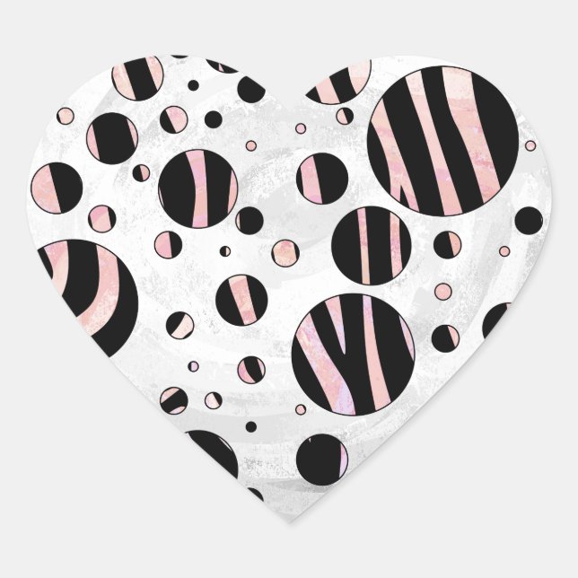 Sticker Cœur Pois zèbres noirs et roses (Devant)