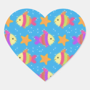 Sticker Cœur Poisson Et Motif D'Épée