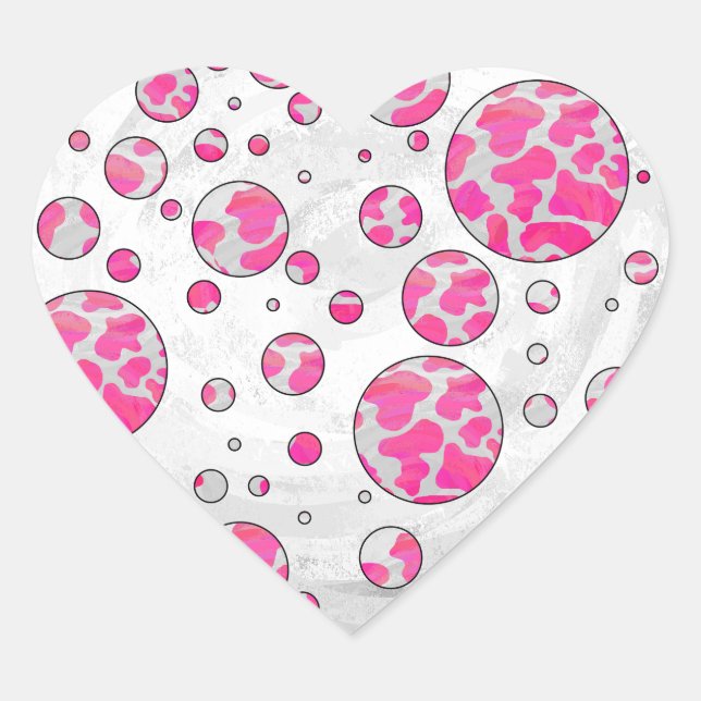 Sticker Cœur Poka Dot Vache rose et blanc (Devant)