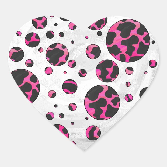 Sticker Cœur Polka Dot Cow Hot Rose et Black Print (Devant)