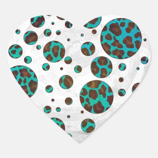 Sticker Cœur Polka Dot Cow Impression Brown et Turquoise (Devant)