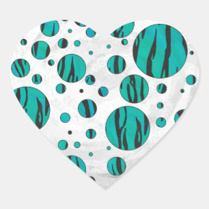 Sticker Cœur Polka Dot Tiger noir et Turquoise