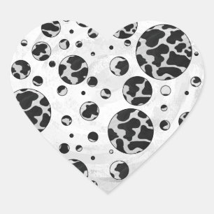 Sticker Cœur Polka Dot Vache noir et blanc