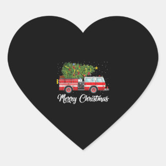 Sticker Cœur Pompier Camion Pompier Joyeux Noël