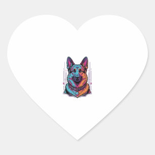 Sticker Cœur Portrait de chien néon Gravure vintage Graphique_1