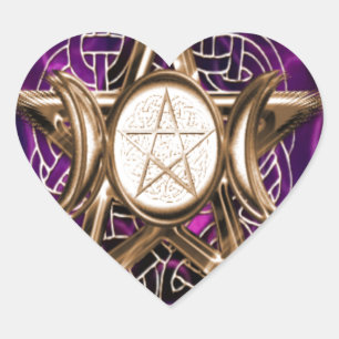 Sticker Cœur Pourpre de pentagramme et lune triple d'or