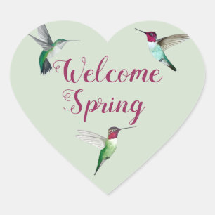 Sticker Cœur Printemps de bienvenue aux colibris
