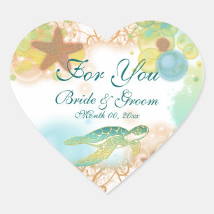 Sticker Cœur Privilège de mariage à thème de plage "Pour vous"