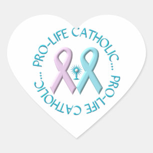 Sticker Cœur Pro-Life Catholique avec Monstrance & Rubans Rose/