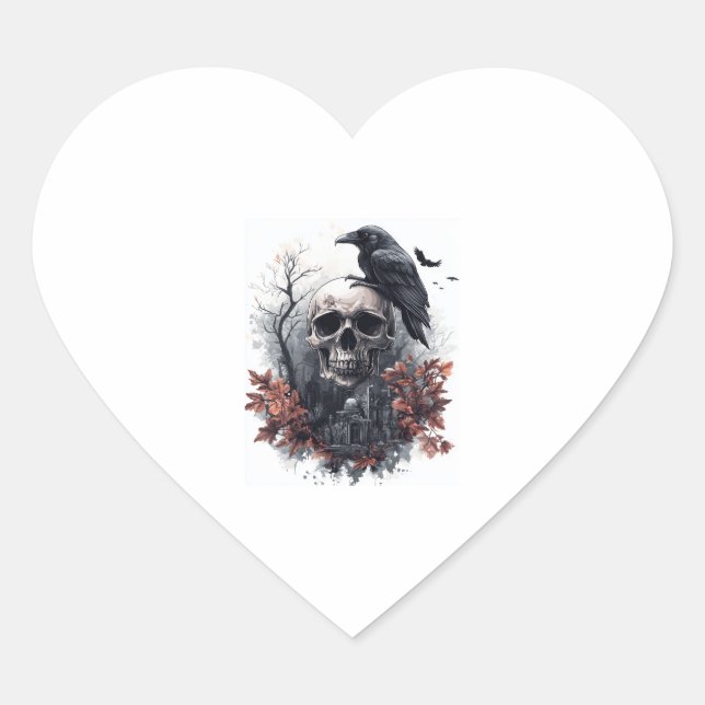 Sticker Cœur Prophétie crâne et corbeau (Devant)