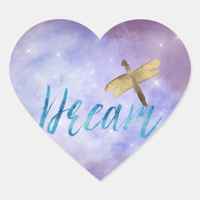 Sticker Cœur Purple Aqua Dream Dragonfly (Devant)