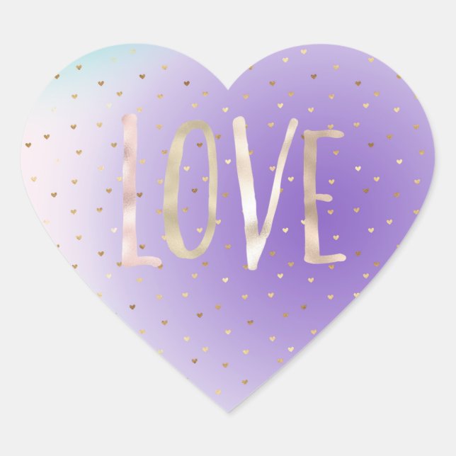 Sticker Cœur Purple Aqua Ombre Gold Hearts Aimer (Devant)